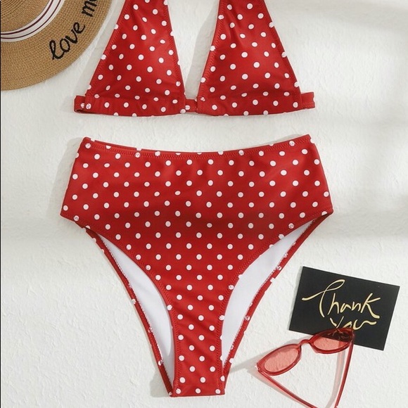 NWT RED WHITE POLKA DOT BIKINI VINTAGE STYLE SWIM - Picture 4 of 16